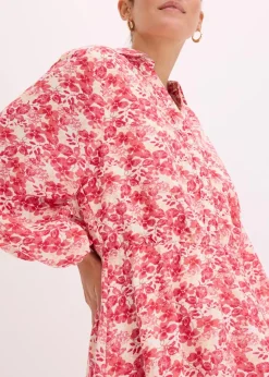 bonprix Kleider|Bekleidung·Pullover & Strickjacken^Kleid im Leinen-Look wollweiß/pink bedruckt