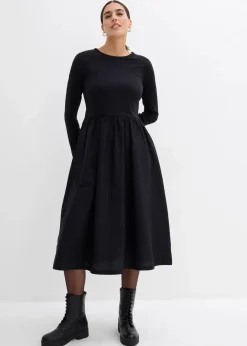 bonprix Kleider|Bekleidung·Pullover & Strickjacken^Kleid im Materialmix aus reiner Baumwolle schwarz