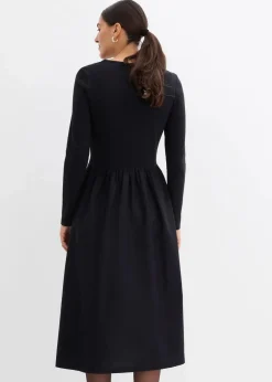 bonprix Kleider|Bekleidung·Pullover & Strickjacken^Kleid im Materialmix aus reiner Baumwolle schwarz