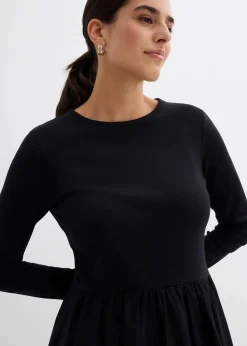 bonprix Kleider|Bekleidung·Pullover & Strickjacken^Kleid im Materialmix aus reiner Baumwolle schwarz