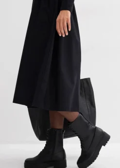 bonprix Kleider|Bekleidung·Pullover & Strickjacken^Kleid im Materialmix aus reiner Baumwolle schwarz