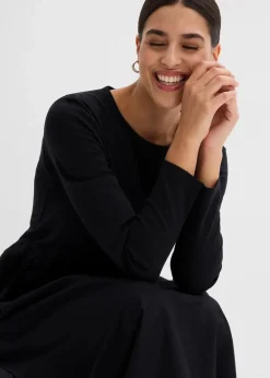 bonprix Kleider|Bekleidung·Pullover & Strickjacken^Kleid im Materialmix aus reiner Baumwolle schwarz