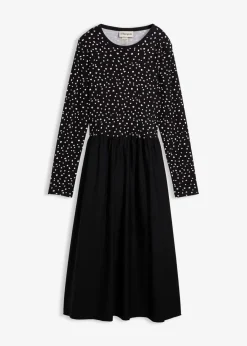 bonprix Bekleidung·Pullover & Strickjacken|Kleider^Kleid im Materialmix aus reiner Baumwolle schwarz/wollweiß