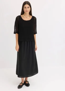 bonprix Kleider|Bekleidung·Pullover & Strickjacken^Kleid in 2 in 1 Optik schwarz