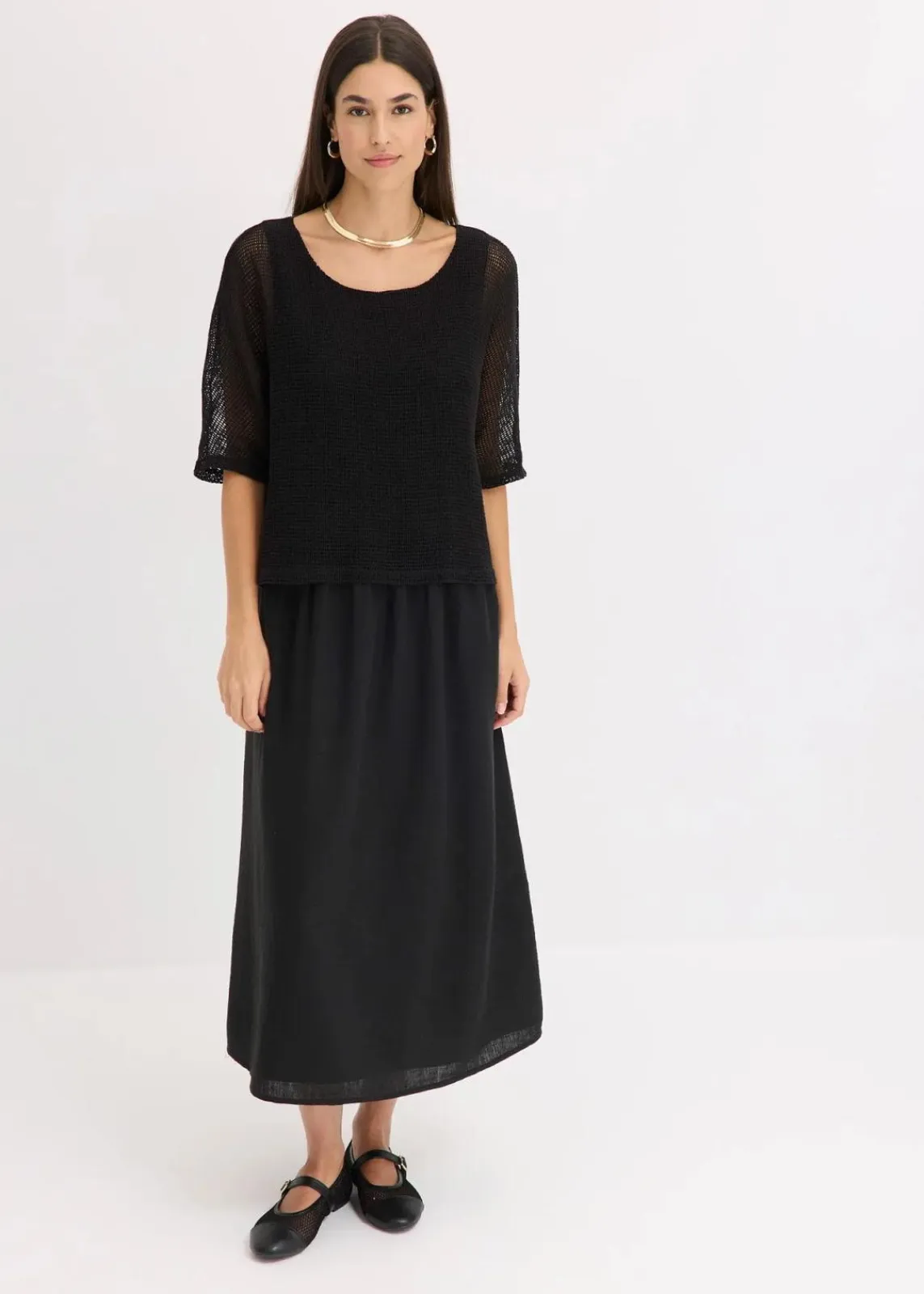 bonprix Kleider|Bekleidung·Pullover & Strickjacken^Kleid in 2 in 1 Optik schwarz