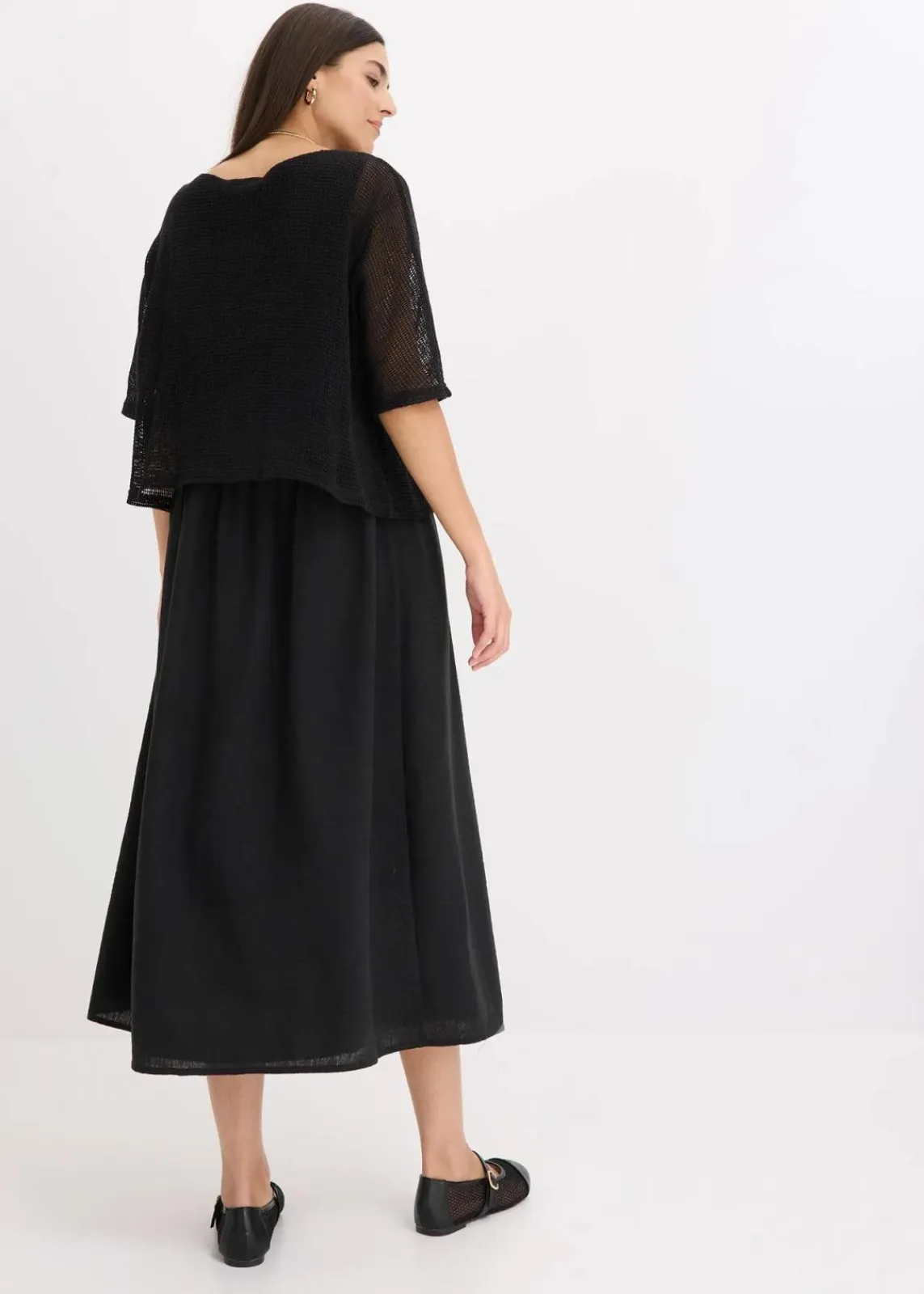 bonprix Kleider|Bekleidung·Pullover & Strickjacken^Kleid in 2 in 1 Optik schwarz