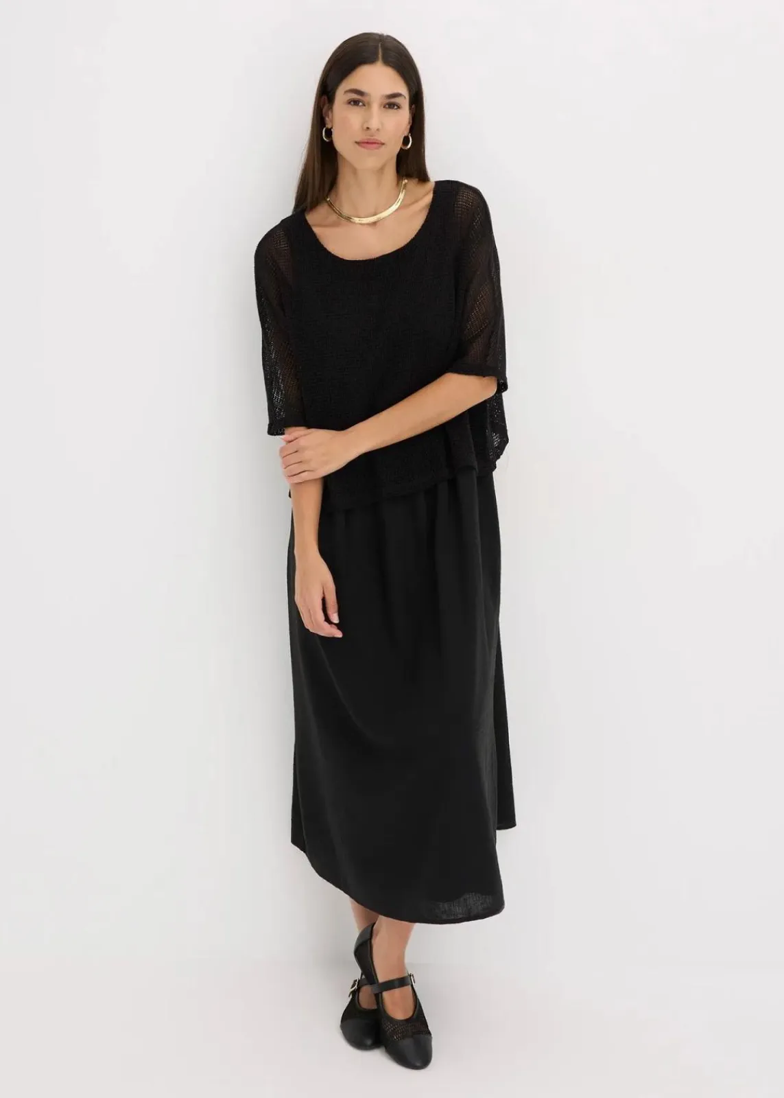 bonprix Kleider|Bekleidung·Pullover & Strickjacken^Kleid in 2 in 1 Optik schwarz