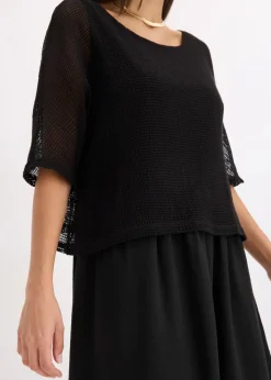 bonprix Kleider|Bekleidung·Pullover & Strickjacken^Kleid in 2 in 1 Optik schwarz