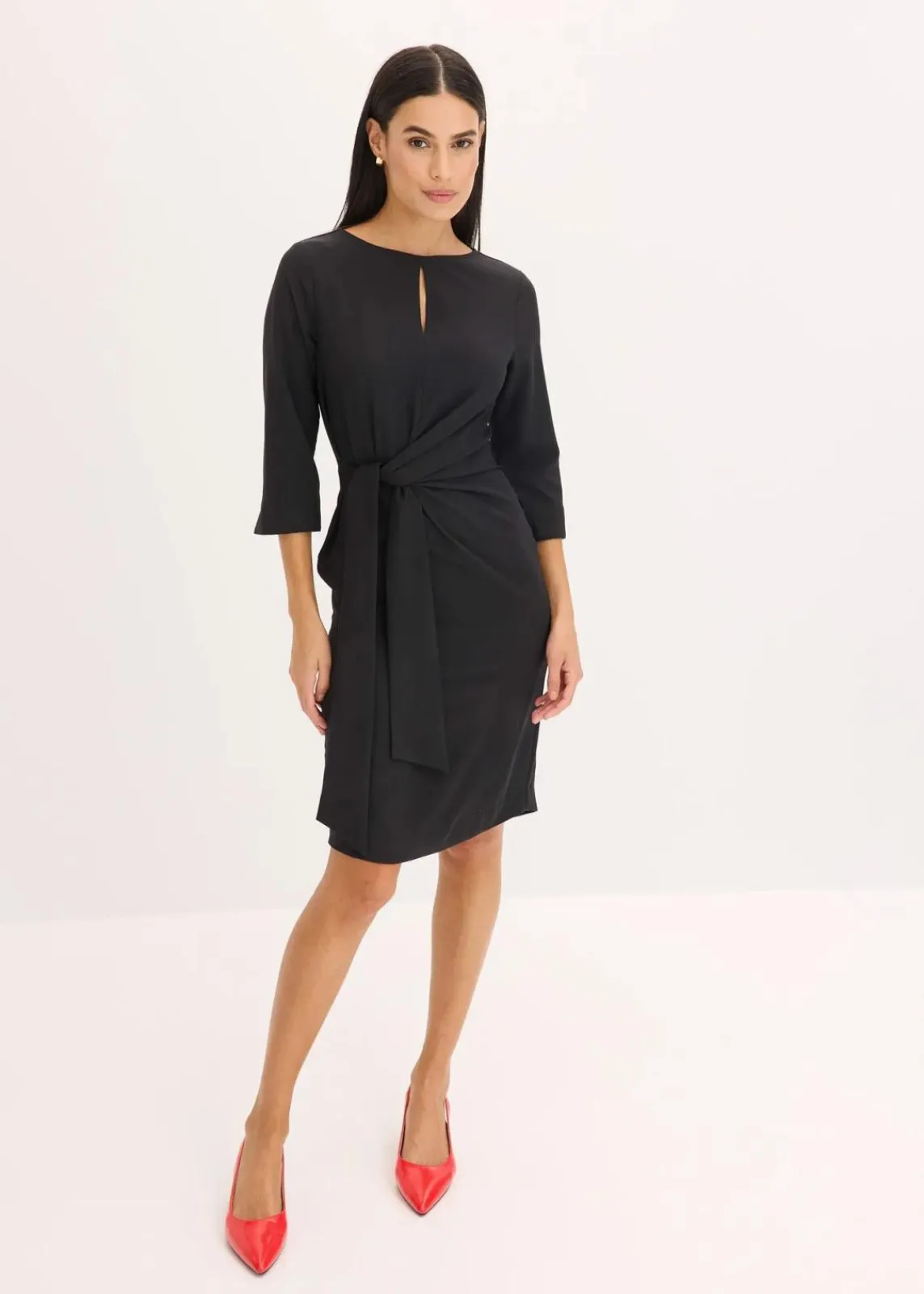 bonprix Bekleidung·Pullover & Strickjacken^Kleid mit Bindedetail schwarz