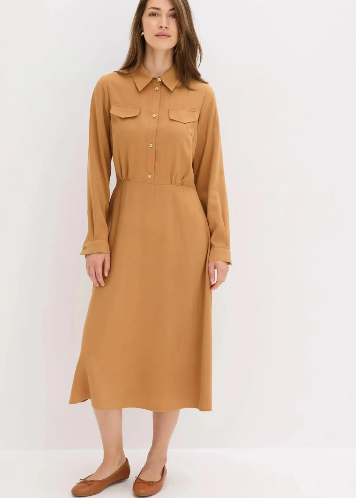 bonprix Bekleidung·Pullover & Strickjacken|Kleider^Kleid mit Hemdkragen haselnuss