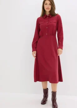 bonprix Kleider|Bekleidung·Pullover & Strickjacken^Kleid mit Hemdkragen pflaumenrot