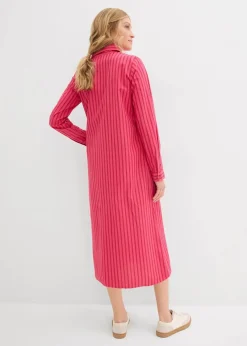 bonprix Kleider|Bekleidung·Pullover & Strickjacken^Kleid mit Hemdkragen aus reiner Baumwolle tomatenrot/granatapfel/dunkelpink gestreift