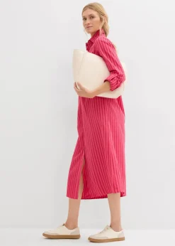 bonprix Kleider|Bekleidung·Pullover & Strickjacken^Kleid mit Hemdkragen aus reiner Baumwolle tomatenrot/granatapfel/dunkelpink gestreift