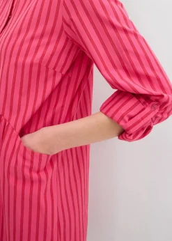bonprix Kleider|Bekleidung·Pullover & Strickjacken^Kleid mit Hemdkragen aus reiner Baumwolle tomatenrot/granatapfel/dunkelpink gestreift