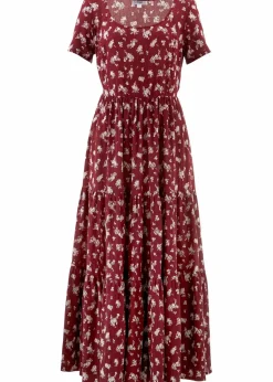 bonprix Kleider|Bekleidung·Pullover & Strickjacken^Kleid mit kurzen Ärmeln bordeaux geblümt
