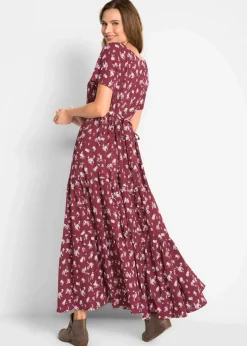 bonprix Kleider|Bekleidung·Pullover & Strickjacken^Kleid mit kurzen Ärmeln bordeaux geblümt
