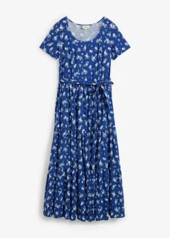bonprix Kleider|Bekleidung·Pullover & Strickjacken^Kleid mit kurzen Ärmeln enzianblau/topazblau/hellblau geblümt