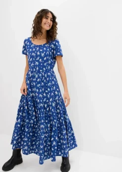 bonprix Kleider|Bekleidung·Pullover & Strickjacken^Kleid mit kurzen Ärmeln enzianblau/topazblau/hellblau geblümt