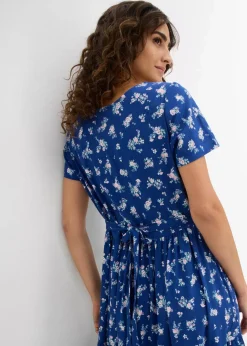 bonprix Kleider|Bekleidung·Pullover & Strickjacken^Kleid mit kurzen Ärmeln enzianblau/topazblau/hellblau geblümt
