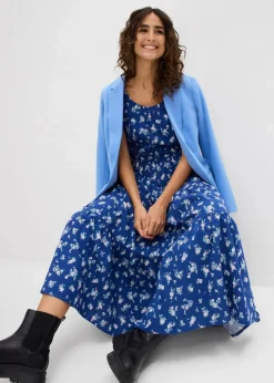 bonprix Kleider|Bekleidung·Pullover & Strickjacken^Kleid mit kurzen Ärmeln enzianblau/topazblau/hellblau geblümt