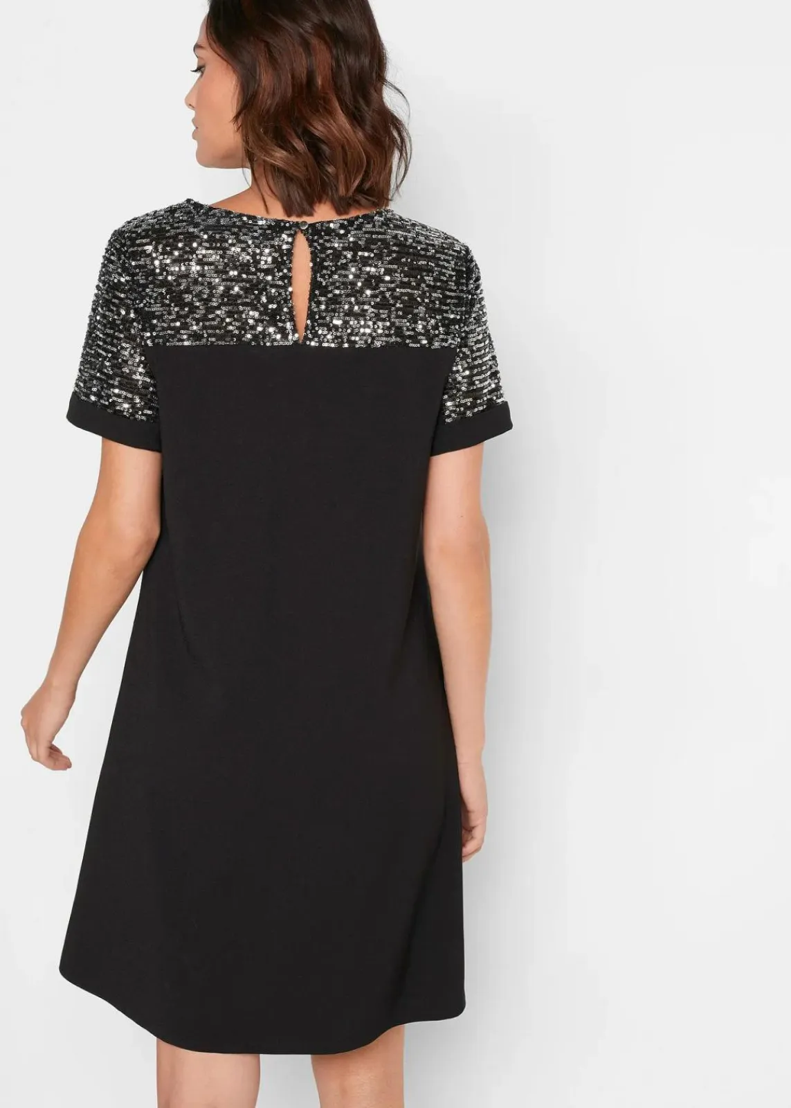 bonprix Kleider|Bekleidung·Pullover & Strickjacken^Kleid mit Pailetten-Einsatz schwarz