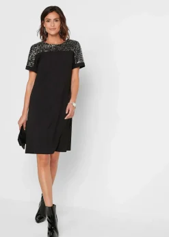 bonprix Kleider|Bekleidung·Pullover & Strickjacken^Kleid mit Pailetten-Einsatz schwarz