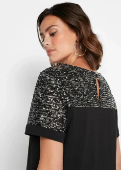 bonprix Kleider|Bekleidung·Pullover & Strickjacken^Kleid mit Pailetten-Einsatz schwarz