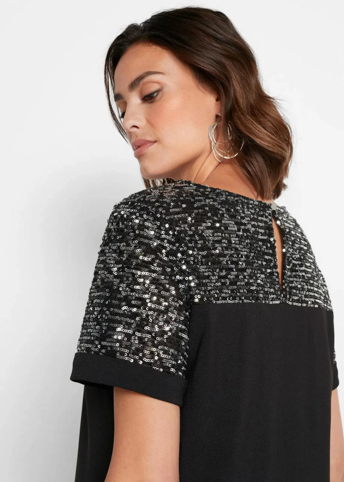 bonprix Kleider|Bekleidung·Pullover & Strickjacken^Kleid mit Pailetten-Einsatz schwarz
