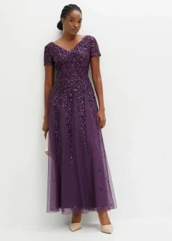 bonprix Kleider|Festliche Mode^Kleid mit Pailletten dunkellila