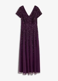 bonprix Kurzgrößen|Bekleidung·Pullover & Strickjacken^Kleid mit Pailletten dunkellila