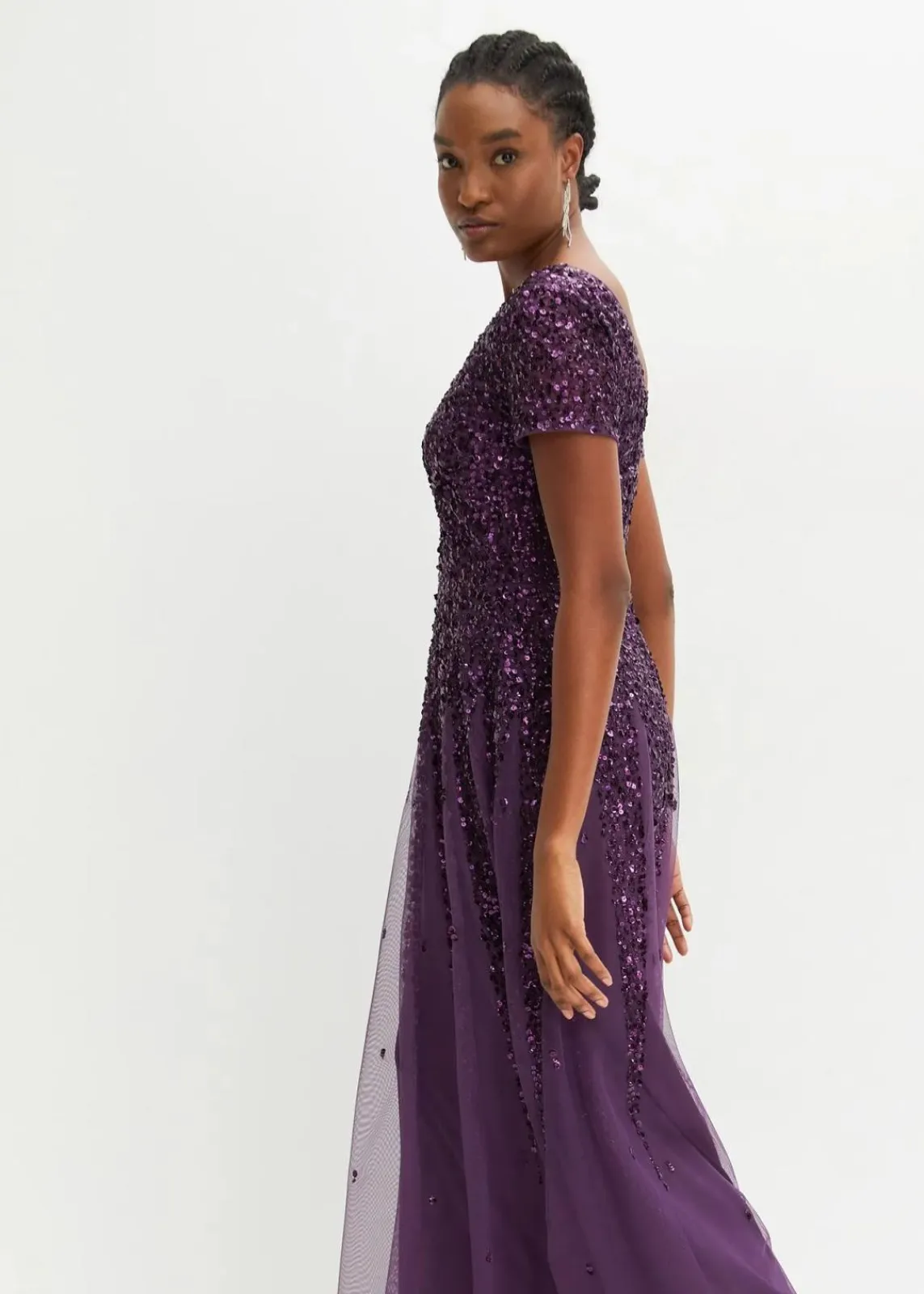 bonprix Kurzgrößen|Bekleidung·Pullover & Strickjacken^Kleid mit Pailletten dunkellila