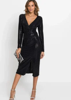 bonprix Kurzgrößen|Bekleidung·Pullover & Strickjacken^Kleid mit Pailletten schwarz
