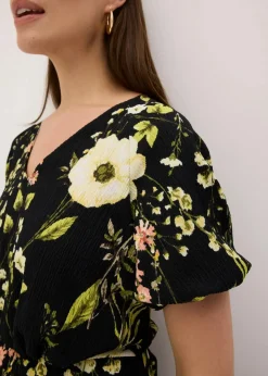 bonprix Bekleidung·Pullover & Strickjacken|Kleider^Kleid mit Puffärmeln schwarz floral