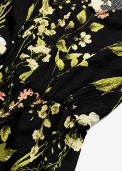 bonprix Bekleidung·Pullover & Strickjacken|Kleider^Kleid mit Puffärmeln schwarz floral