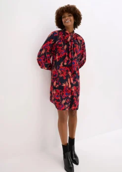bonprix Bekleidung·Pullover & Strickjacken|Kleider^Kleid mit Schluppenkragen dunkelblau/rot floral