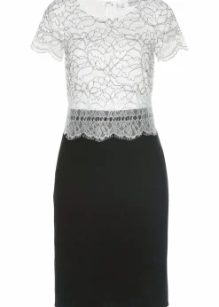 bonprix Kleider^Kleid mit Spitze schwarz/wollweiß