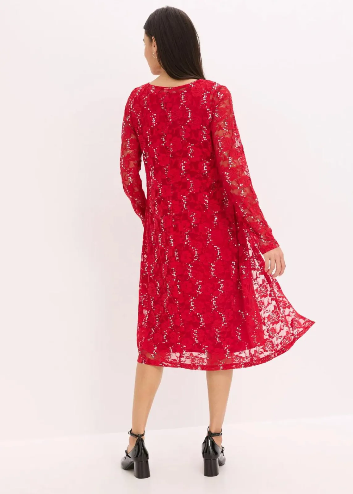 bonprix Kleider|Bekleidung·Pullover & Strickjacken^Kleid mit Spitze (2-tlg. Set) dunkelrot