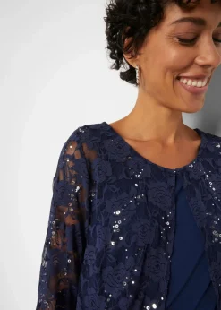 bonprix Bekleidung·Pullover & Strickjacken|Kleider^Kleid mit Spitze (2-tlg. Set) dunkelblau