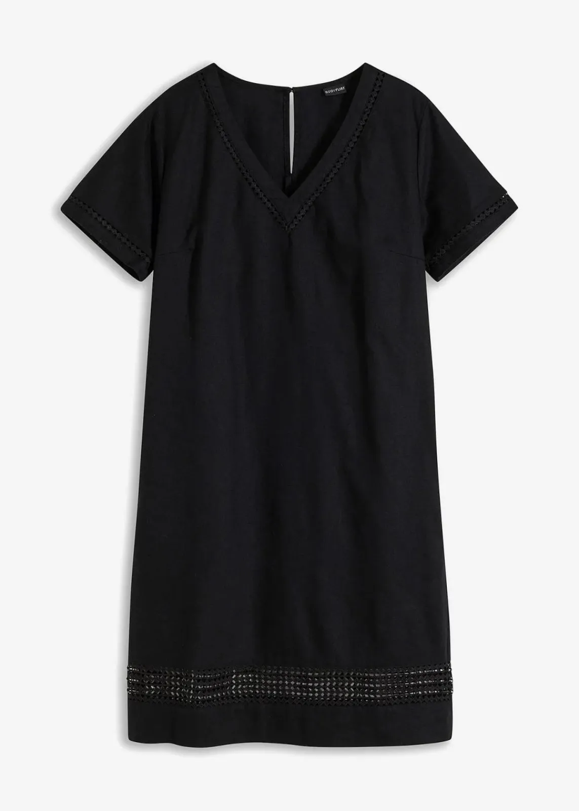 bonprix Bekleidung·Pullover & Strickjacken|Kleider^Kleid mit Spitzeneinsatz schwarz