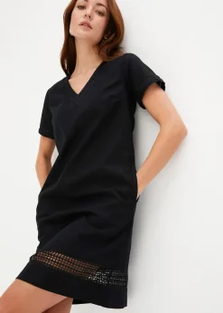 bonprix Bekleidung·Pullover & Strickjacken|Kleider^Kleid mit Spitzeneinsatz schwarz