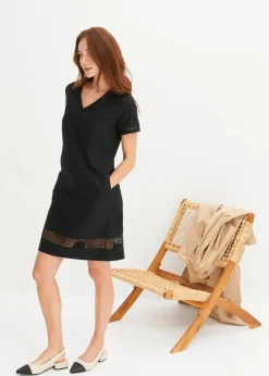 bonprix Bekleidung·Pullover & Strickjacken|Kleider^Kleid mit Spitzeneinsatz schwarz