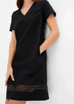 bonprix Bekleidung·Pullover & Strickjacken|Kleider^Kleid mit Spitzeneinsatz schwarz