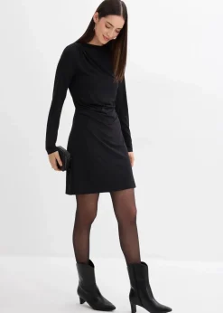 bonprix Bekleidung·Pullover & Strickjacken|Kleider^Kleid mit U-Bootausschnitt schwarz