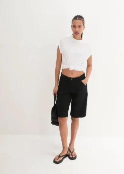 bonprix Bekleidung·Outdoorbekleidung|Bekleidung·Kleider^Knielange Baumwoll-Bermuda mit Utility-Details schwarz