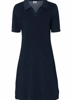 bonprix Bekleidung·Pullover & Strickjacken|Kleider^Knieumspielendes Frottee-Kleid mit Polokragen dunkelblau