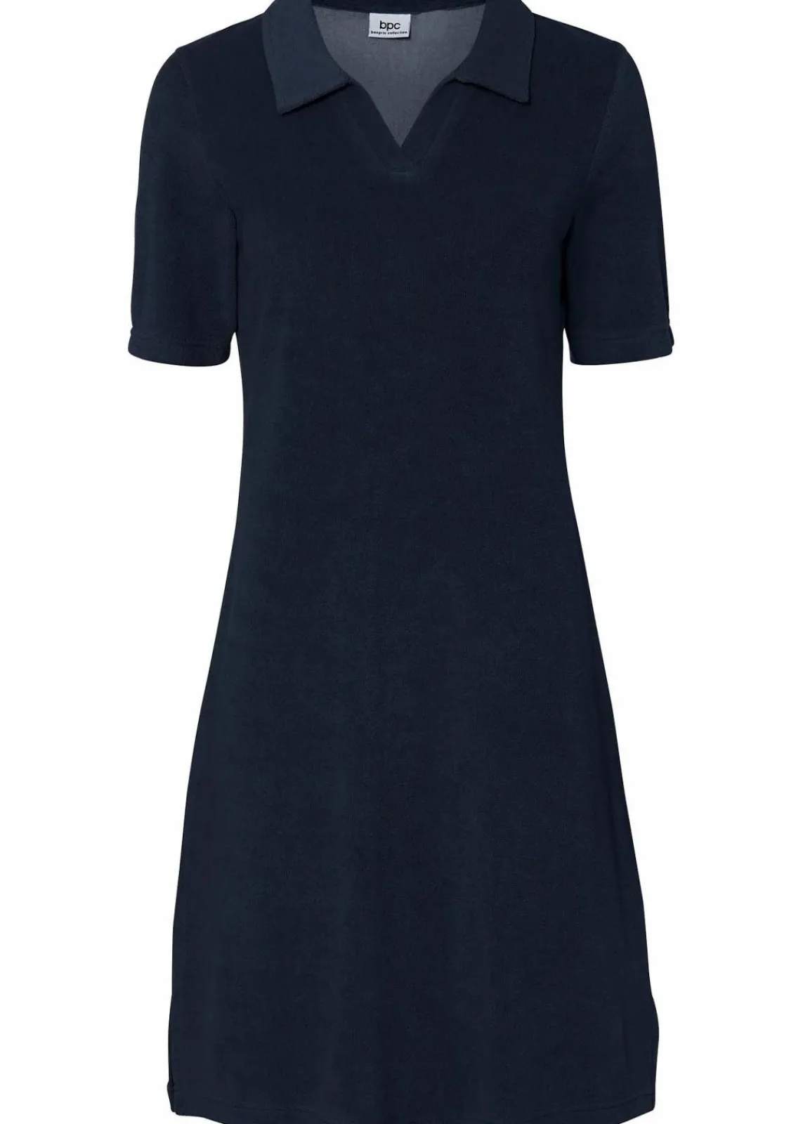 bonprix Bekleidung·Pullover & Strickjacken|Kleider^Knieumspielendes Frottee-Kleid mit Polokragen dunkelblau