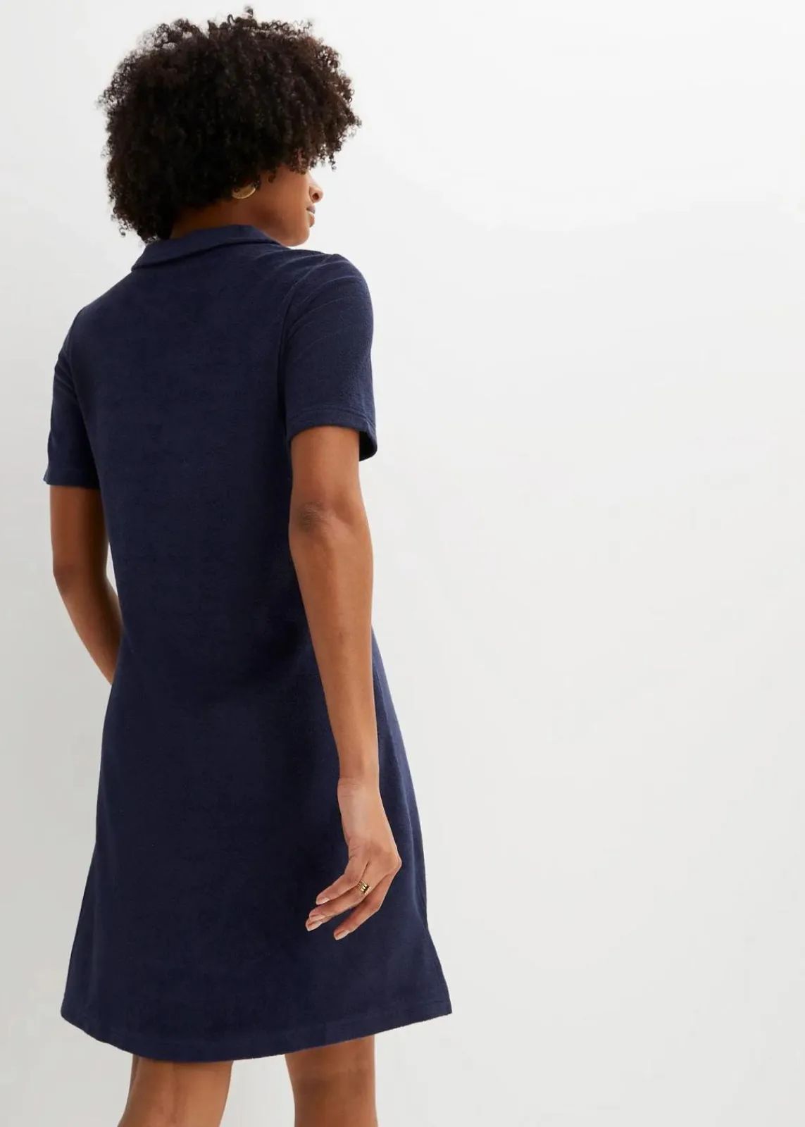 bonprix Bekleidung·Pullover & Strickjacken|Kleider^Knieumspielendes Frottee-Kleid mit Polokragen dunkelblau
