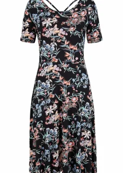 bonprix Nachhaltigere Materialien|Kleider^Knieumspielendes Jerseykleid in A-Linie schwarz floral bedruckt