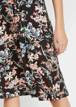 bonprix Nachhaltigere Materialien|Kleider^Knieumspielendes Jerseykleid in A-Linie schwarz floral bedruckt