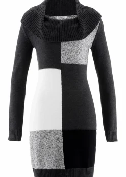 bonprix Bekleidung·Umstandsmode|Bekleidung·Pullover & Strickjacken^Knieumspielendes Strickkleid anthrazit meliert/hellgrau meliert